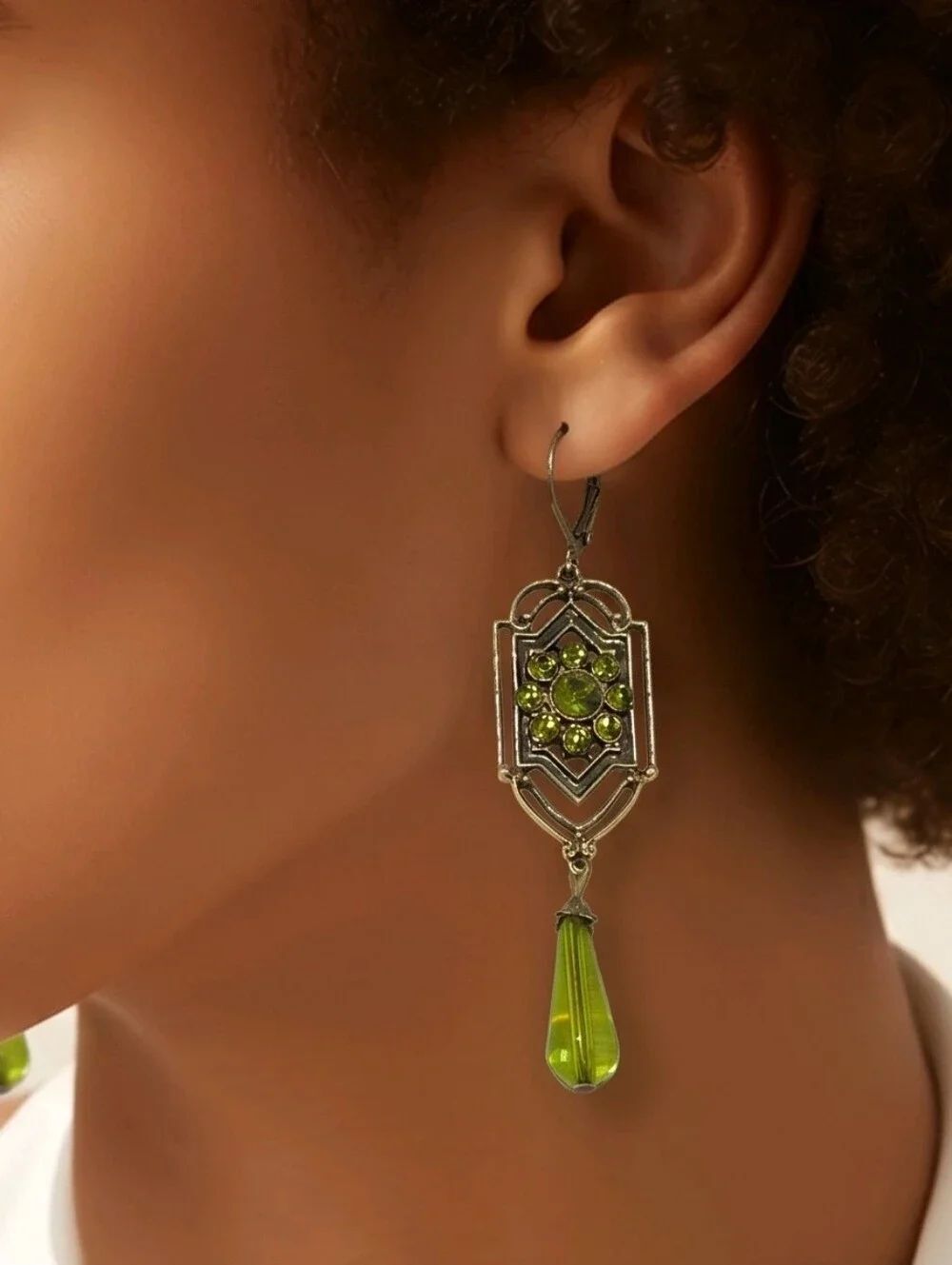 Peridot Teardrop Earrings Victorian Antique Gold August Birthstone Baroque Glam